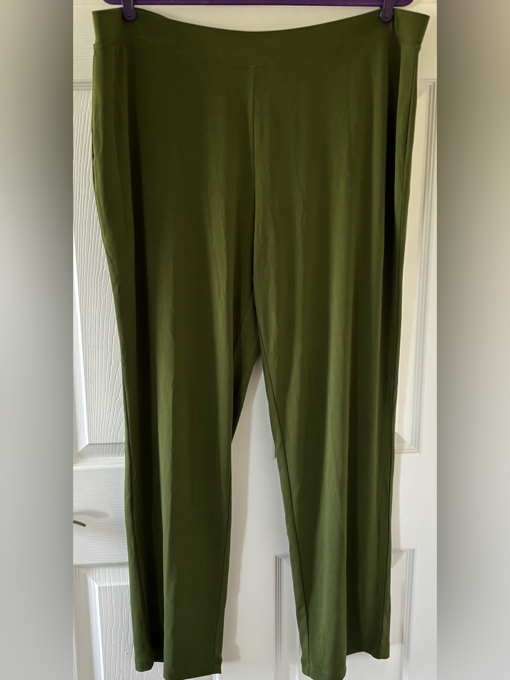 Susan Graver Olive Straight-Leg Liquid-Knit Pants